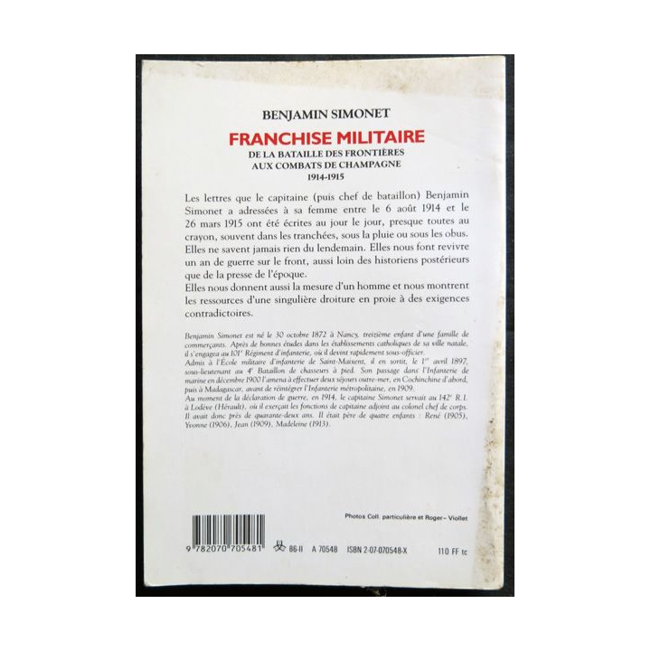 Franchise militaire écrit par Benjamin Simonet aux éditions Gallimard