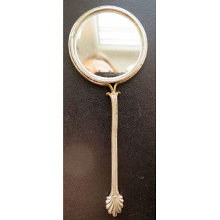 Petit miroir de poche argenté diamètre 5,8 cm et hauteur 15 cm