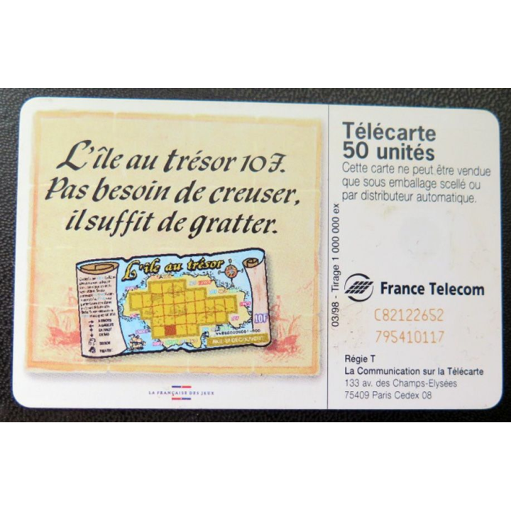 télécarte 50 unités France télécom l'ile aux trésors 10 F