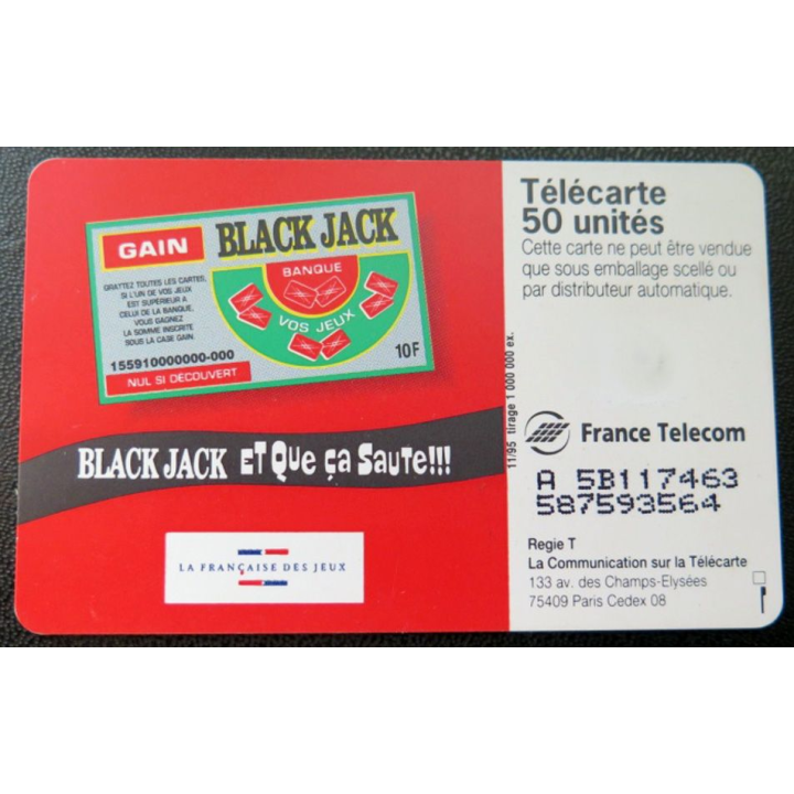 télécarte 50 unités France télécom Black Jack et que ça saute