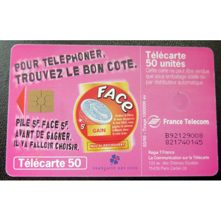 télécarte 50 unités France télécom Pour téléphoner trouver le bon côté
