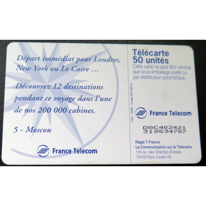 télécarte 50 unités Départ immédiat pour Londres New York Le Caire
