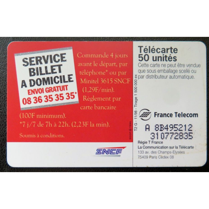 télécarte 50 unités France télécom service billet à domicile