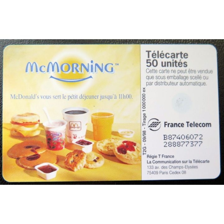 télécarte 50 unités France télécom Mc Morning