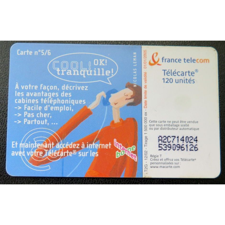 télécarte 120 unités France télécom Cool OK tranquille 5/6