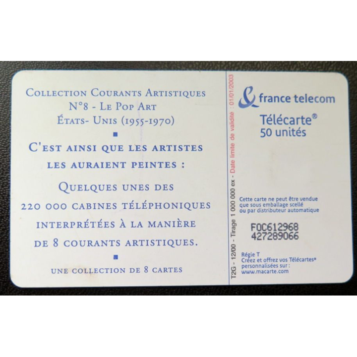 télécarte 50 unités France télécom N°8 Le Pop Art