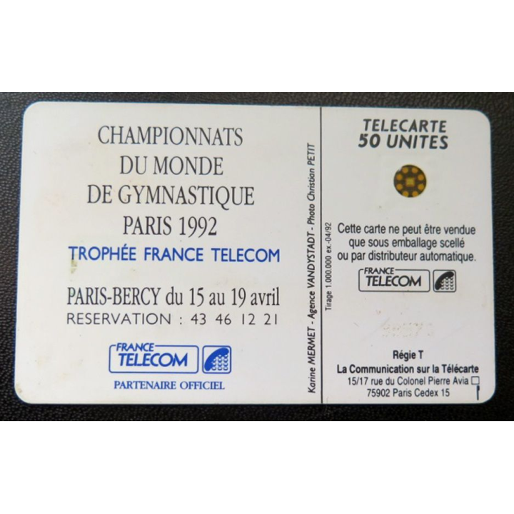 télécarte 50 unités Championnats du monde de gymnastique Paris 1992