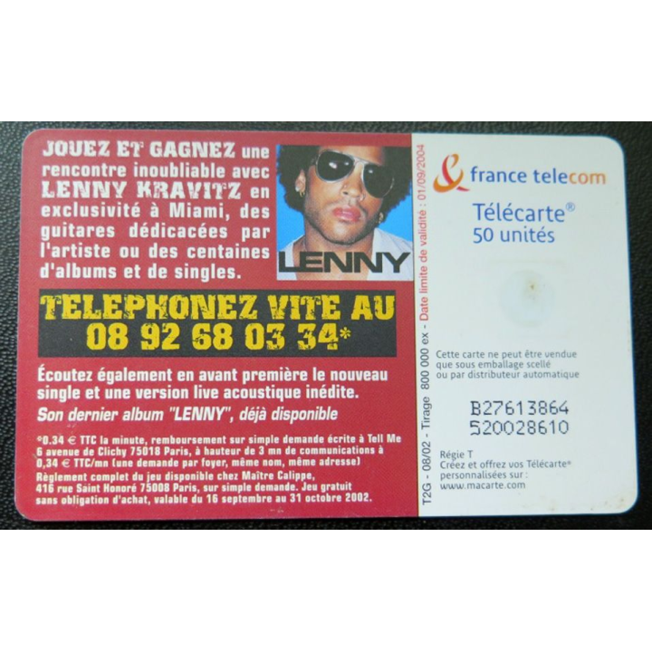 télécarte 50 unités France télécom Lenny Kravitz