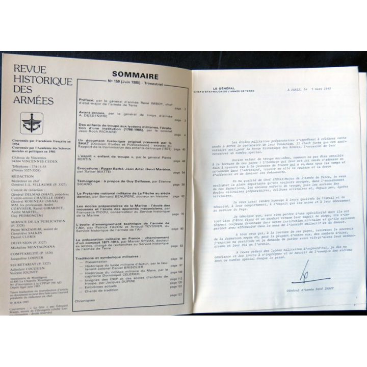Revue historique des armées Numéro  Spécial  (N°159 Juin 1985)