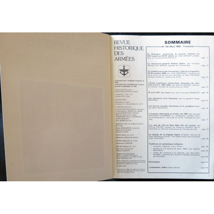 Revue historique des armées N° 1 - 1985 (N°158 Mars 1985)