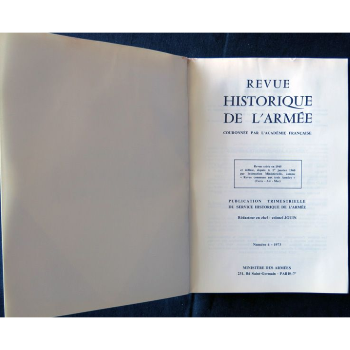 Revue historique des armées N°4  29° année (1973)