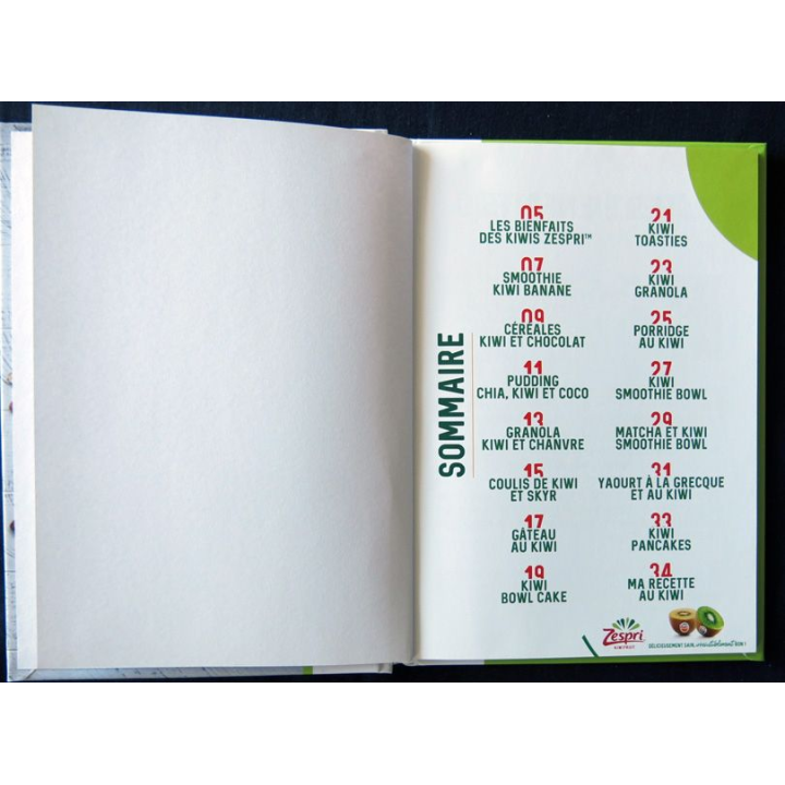 Kiwis Zespri recettes de petits déjeuners écrit par Raphaël Gruman édité par Imprimerie Papier Vert