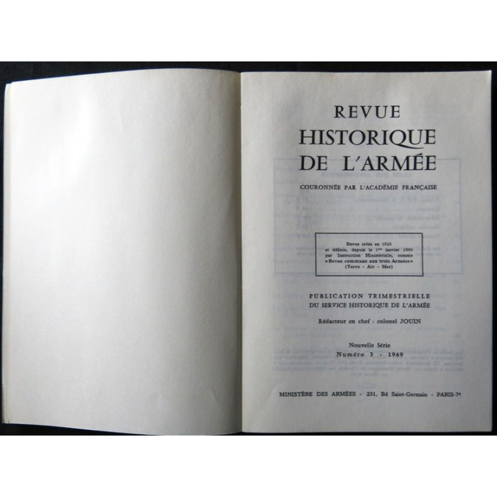 Revue historique des armées N° 3 - Napoléon 25° année (1969)