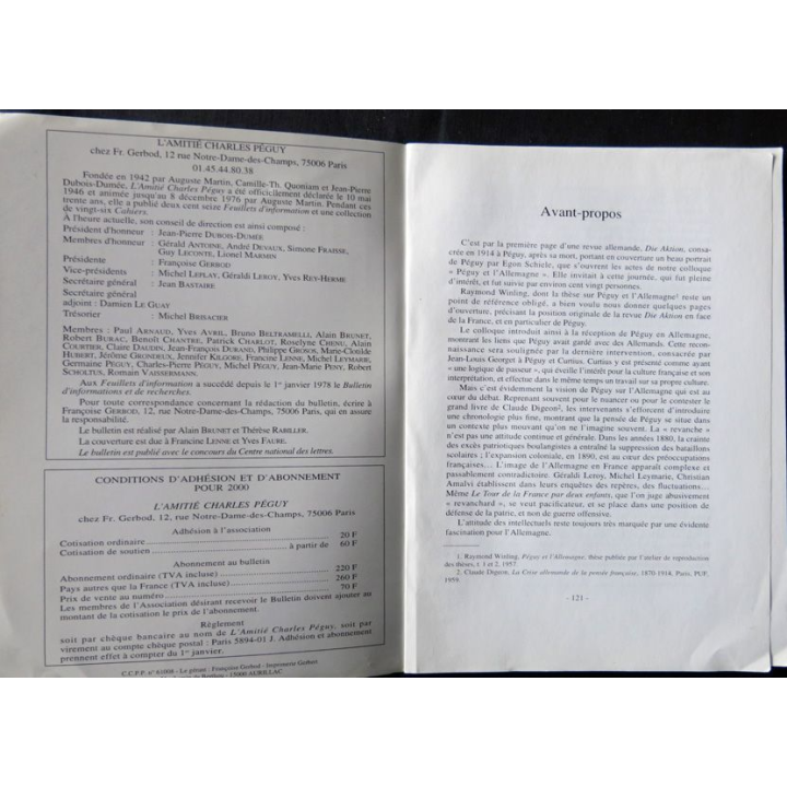 L'amitié Charles Péguy - Péguy et l'Allemagne Avril-Juin 2000 écrit par Françoise Gerbot édité par le Centre National de Lettres