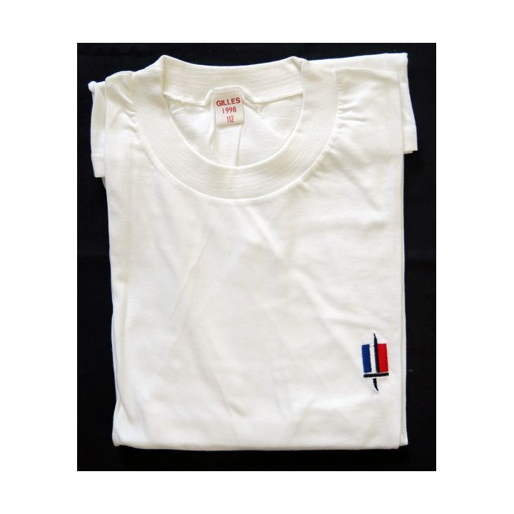 Tee shirt de sport de taille 112 (XL) blanc de fabrication Gilles 1998  logo