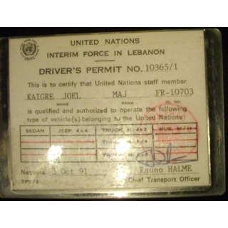 DOCUMENT DE PERMIS DE CONDUIRE DE L'UNIFIL