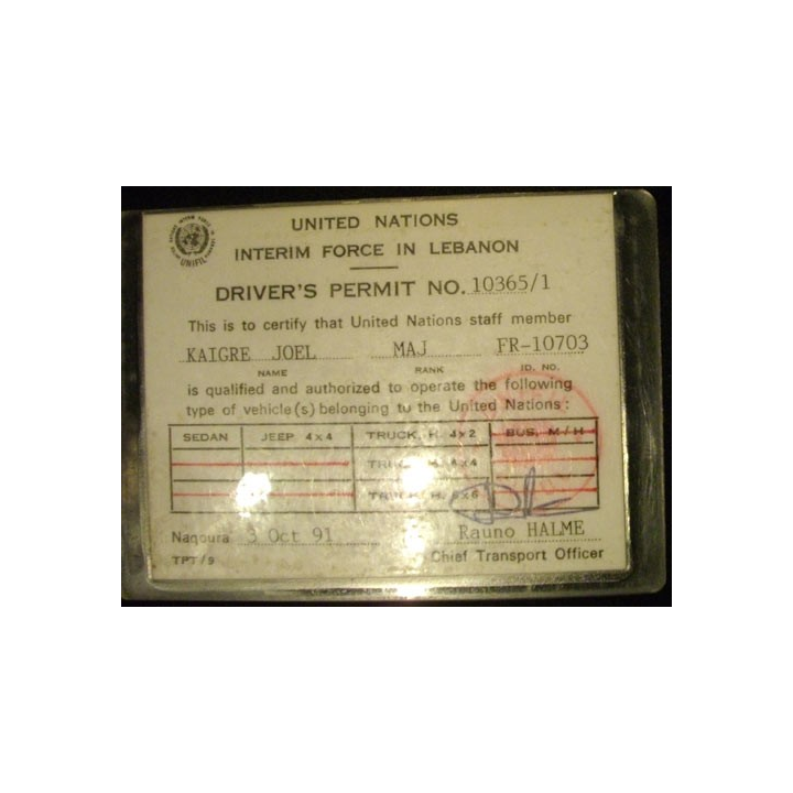 DOCUMENT DE PERMIS DE CONDUIRE DE L'UNIFIL