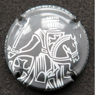 Capsule Muselet de champagne Taittinger n° 114e brut, gris et blanc