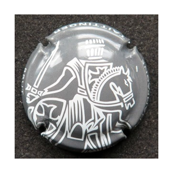 Capsule Muselet de champagne Taittinger n° 114e brut, gris et blanc