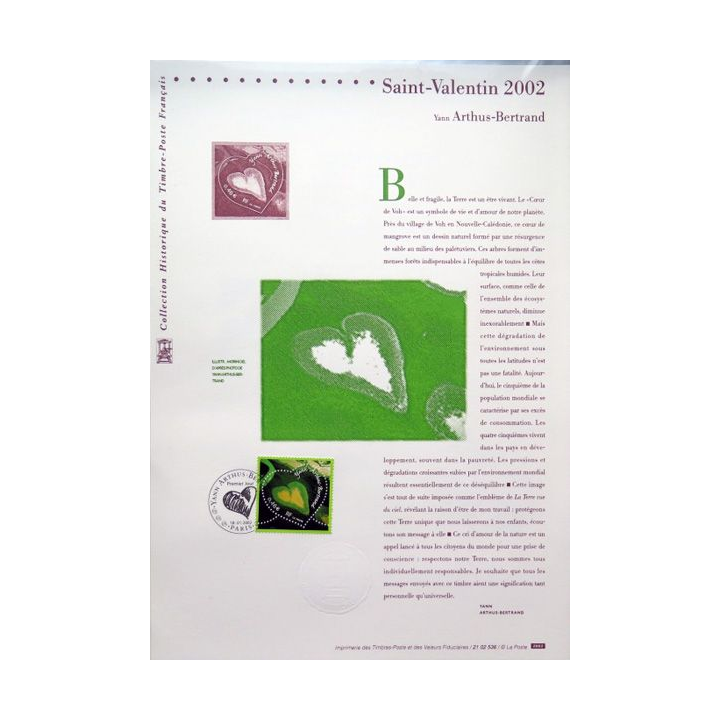 Document philatéliques officiels la poste Saint Valentin 2002