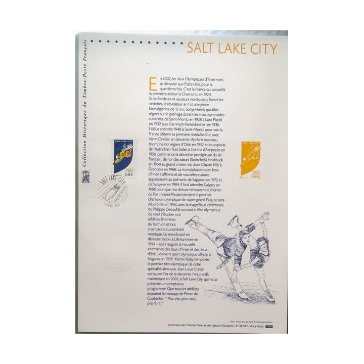 Document philatéliques officiels la poste Salt Lake City