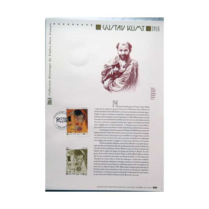 Document philatéliques officiels la poste Gustav Klimt 1862 1918