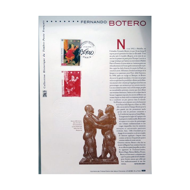 Document philatéliques officiels la poste Fernando Botero