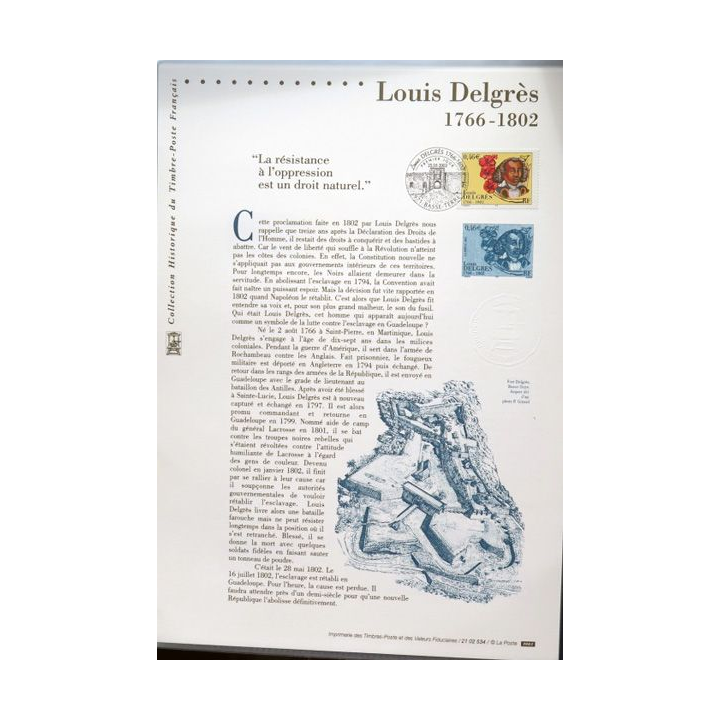 Document philatéliques officiels la poste Louis Delgrès 1766 - 1802
