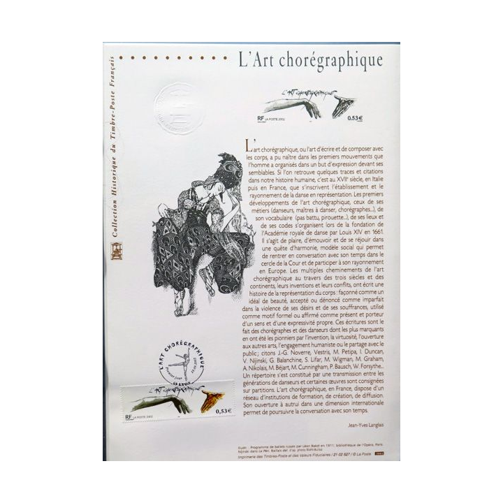 Document philatéliques officiels la poste L'art chorégraphique