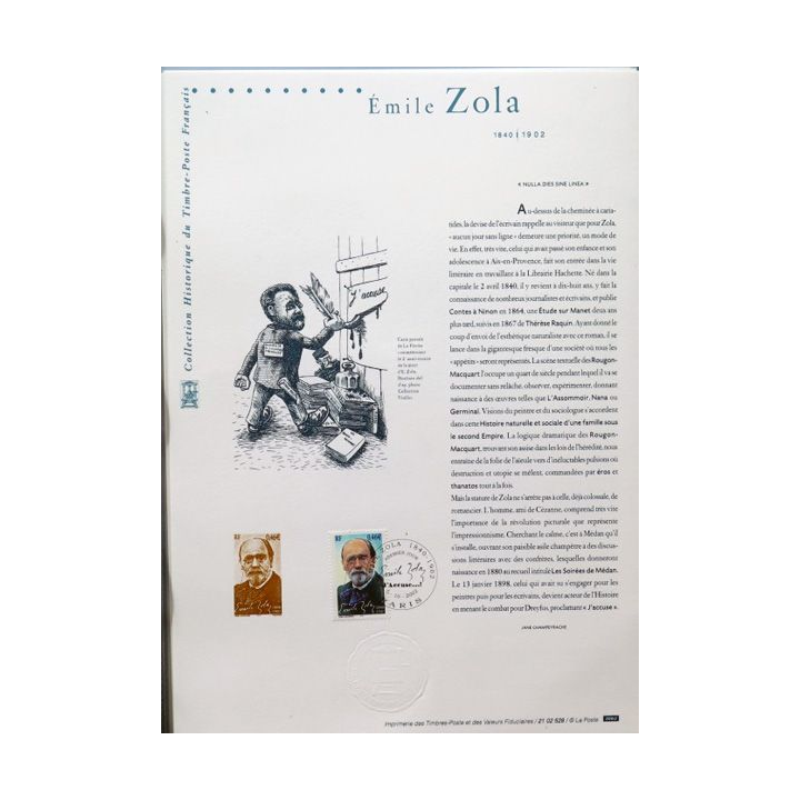 Document philatéliques officiels la Poste Émile Zola 1840 - 1902