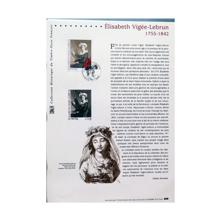 Document philatéliques officiels la Poste Élisabeth Vigée - Lebrun 1755 - 1842