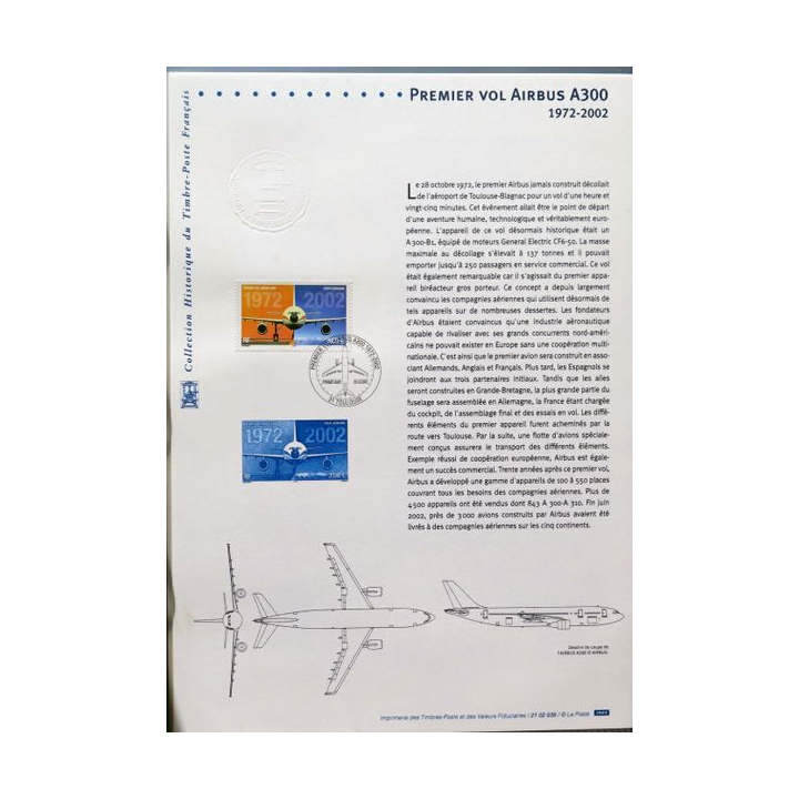 Document philatéliques officiels la Poste Premier vol Airbus A300 1972 - 2002