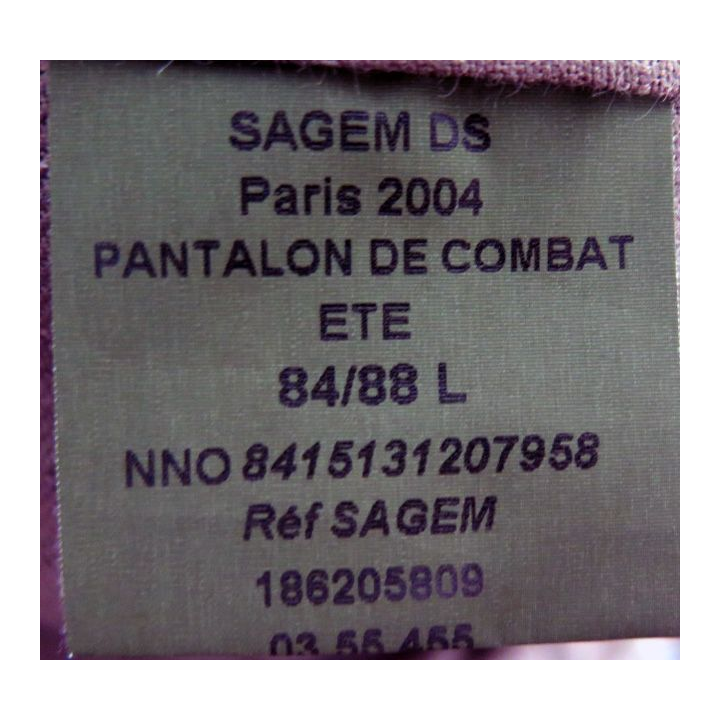 Pantalon de combat camouflé félin été taille 84 / 88 L Sagem 2004 neuf