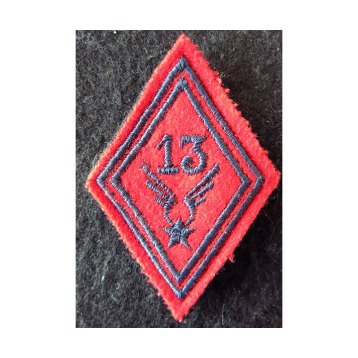 LOSANGE DE BRAS MODÈLE 45 : 13° GHL ALAT  (Artillerie) modèle Troupe fil de laine bleue
