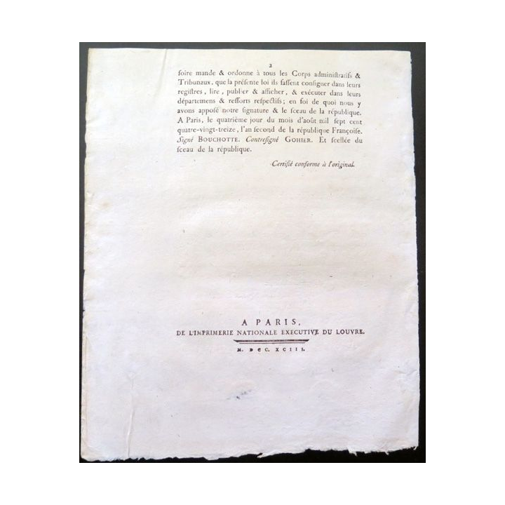 Décret de la Convention nationale n° 1325 du 29 Juillet 1793 