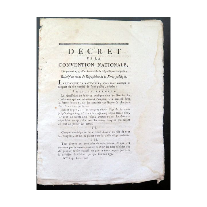 Décret de la Convention nationale N° 819 du 30 mai 1793