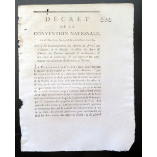 Décret Convention nationale N° 911 26 mai 1793 Généraux kellermann Brunet