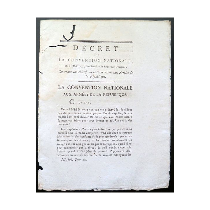 Décret de la Convention nationale N° 806 du 23 mai 1793 