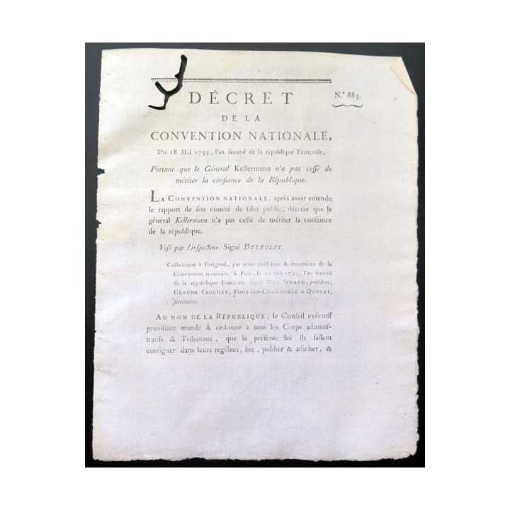 Décret de la Convention nationale N° 883 du 18 mai 1793  Kellermann