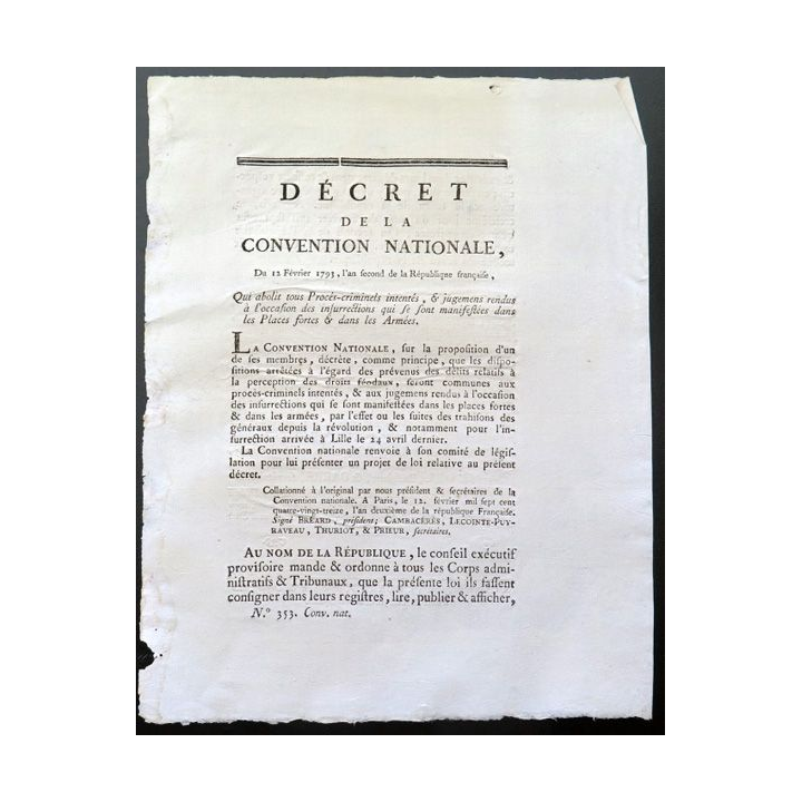 Décret de la Convention nationale N° 353 du 12 février 1793 