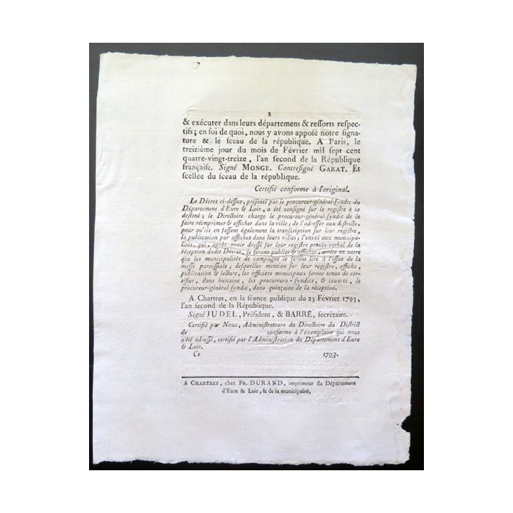 Décret de la Convention nationale N° 353 du 12 février 1793 