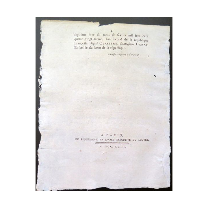 Décret Convention nationale N° 407 4 février 1793 Général Beurnonville