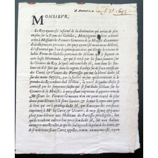 Arrêt du 13/08/1672 relatif à la diminution sur la Ferme des Gabelles