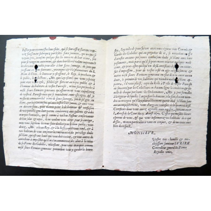 Arrêt du 13/08/1672 relatif à la diminution sur la Ferme des Gabelles