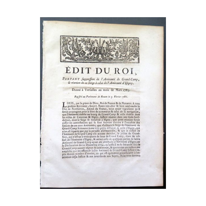 Edit du Roi portant supression de l'Armée de Grand Camp Mars 1785