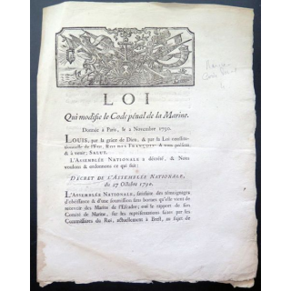 Loi qui modifie le Code Pénal de la Marine 2/11/1790