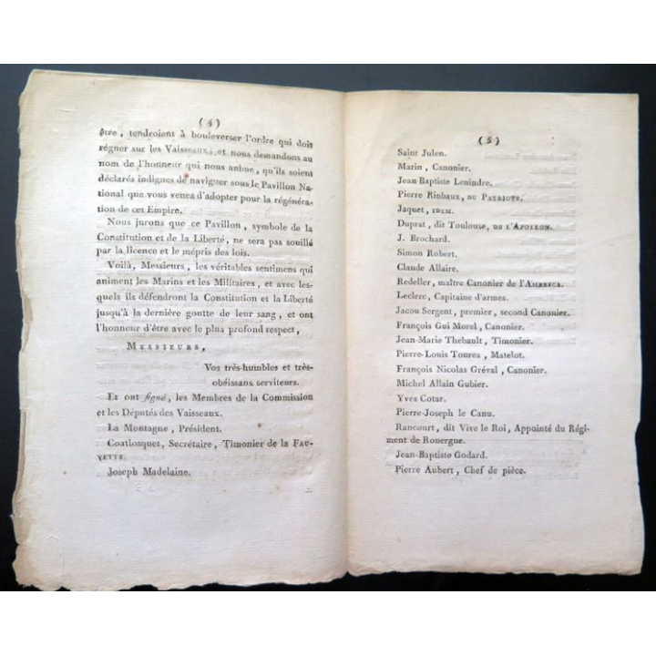 Adresse marins militaires Armée navale Brest Assemblée nationale 1790