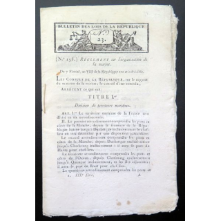 Bulletin des Lois de la république n° 23 Règlement sur l'organisation de la marine An VIII