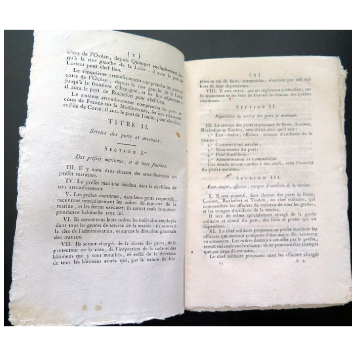Bulletin des Lois de la république n° 23 Règlement sur l'organisation de la marine An VIII