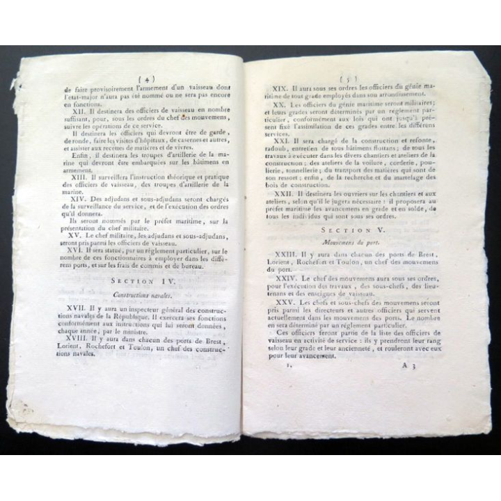 Bulletin des Lois de la république n° 23 Règlement sur l'organisation de la marine An VIII